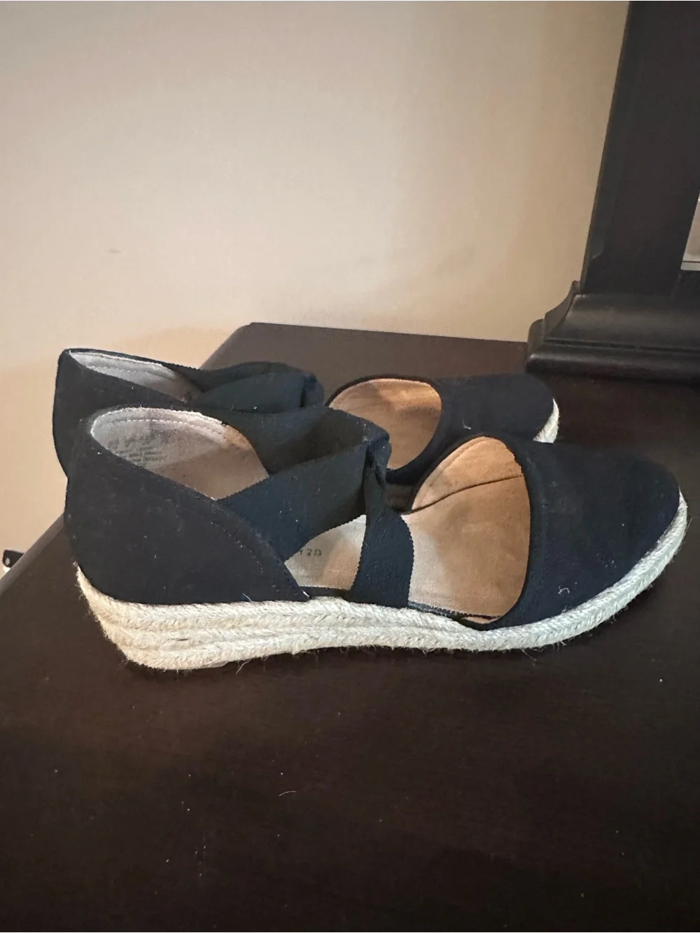 Classic Black Espadrille Wedge Flats with Ankle Tie